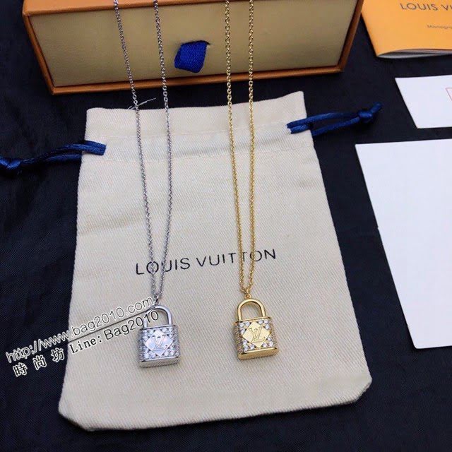 Louis Vuitton新款飾品 路易威登鎖頭滿鑽項鏈 LV金色銀色鎖頭鎖骨鏈  zglv2194
